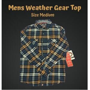 Canada Weather Gear Mens Dark Blue & Brown Long Sleeve Flannel Shirt Size Medium